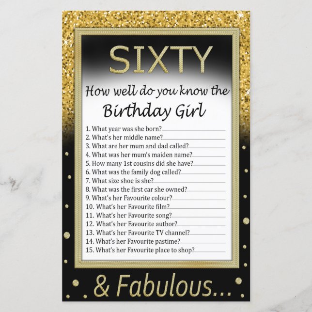 Sessenta como você conhece a aniversariante (Frente)