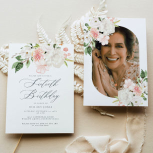 Sessenta Convite de aniversário Floral Rosa