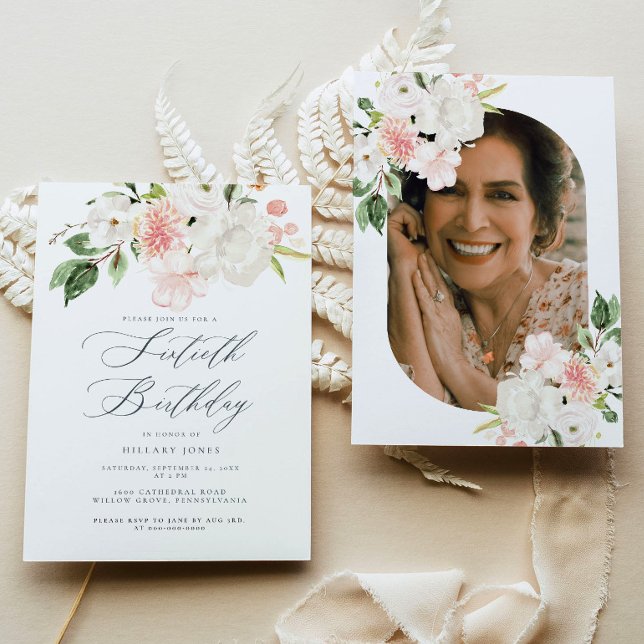 Sessenta Convite de aniversário Floral Rosa (Criador carregado)