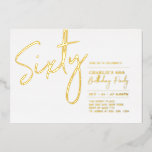 Sessenta | Letra moderna 60.a Festa de aniversário<br><div class="desc">Celebre seu dia especial com este convite para na moda 60º papel festa de aniversário. Este design apresenta um texto "Sessenta" em folha de ouro cúbico com um layout limpo. Pode escolher uma cor real do selo (Dourado, Prata, Rosa). Há mais designs e suprimentos de festas disponíveis no meu compro,...</div>