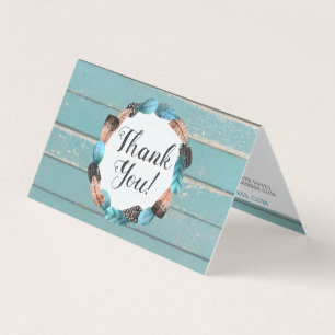 Seta Russa De Madeira E Penas Turquesa Obrigado