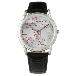 Sete, Cartões De Pôquer, Relógio De Couro Negro