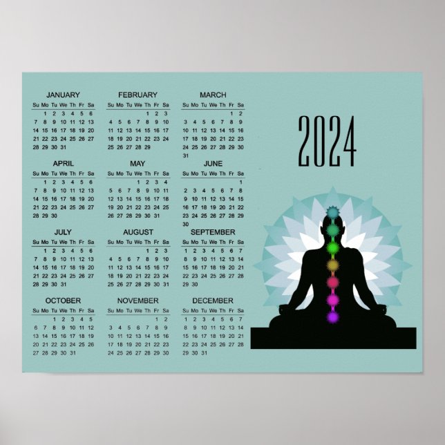 Sete Chakras Yoga Design 2024 Calendário Poster (Frente)