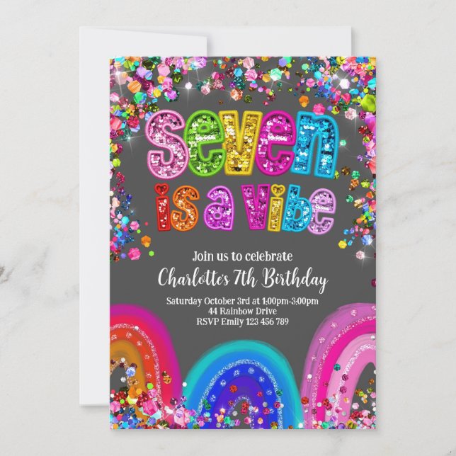 Sete é um Convite de festas de Vibe Glitter Girls (Frente)