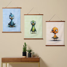 Setof Three Mad Birds Abstrato Verde Amarelo Azul