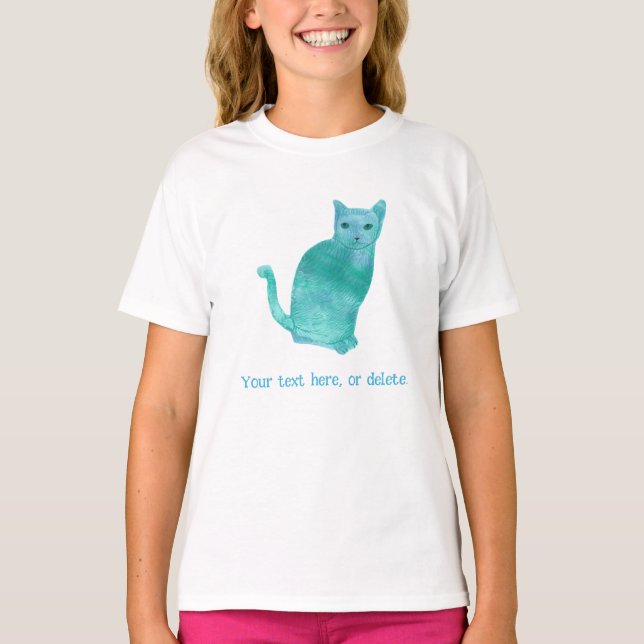 Seu Abstrato de Texto Turquoise camisetas de Gato (Frente)