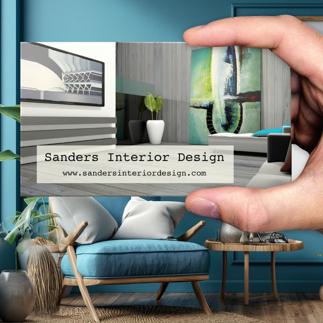 Seu Cartão de visita de Design de Interior Moderno (Interior design home decorator styling business card with transparent text area)