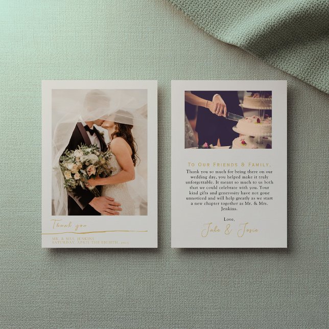 Seu cartões de agradecimentos de roteiro ouro de f (Your wedding photo gold script thank you card.)