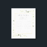 Seu Casamento Vota Canvas Foliar Verde<br><div class="desc">Apresentando delicadas folhas de aquarela,  este presente chic de manutenção de casamento pode ser personalizado com seus votos especiais de casamento. Projetado por Thisnotme©</div>