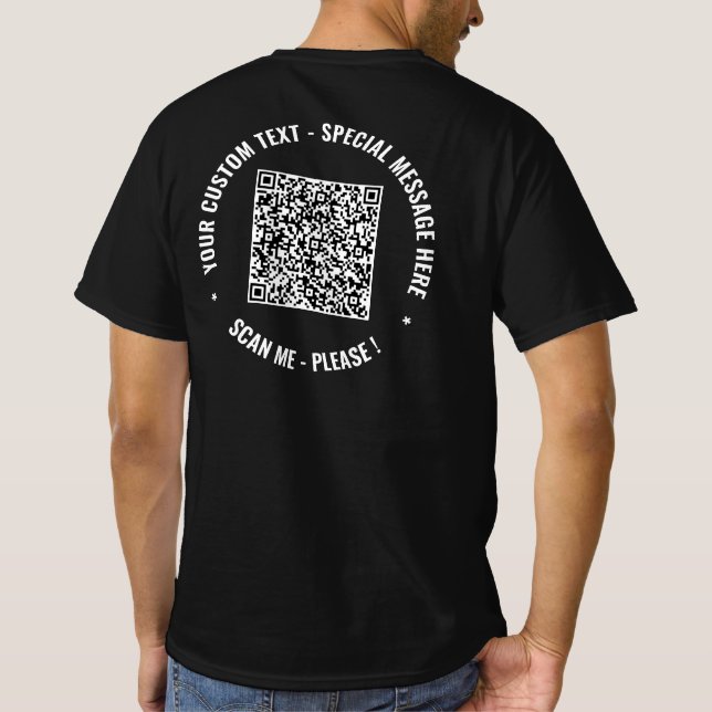 Seu código QR e sua camisa de Promocional de texto (Verso)