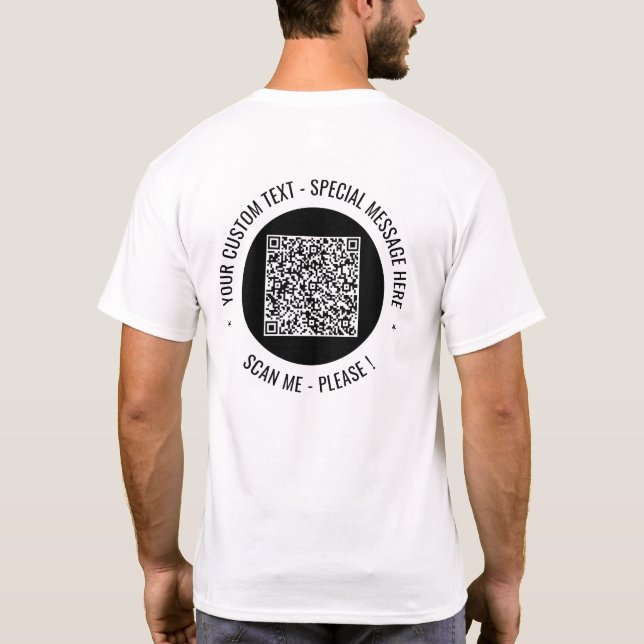 Seu código QR e sua camisa personalizada de texto  (Verso)