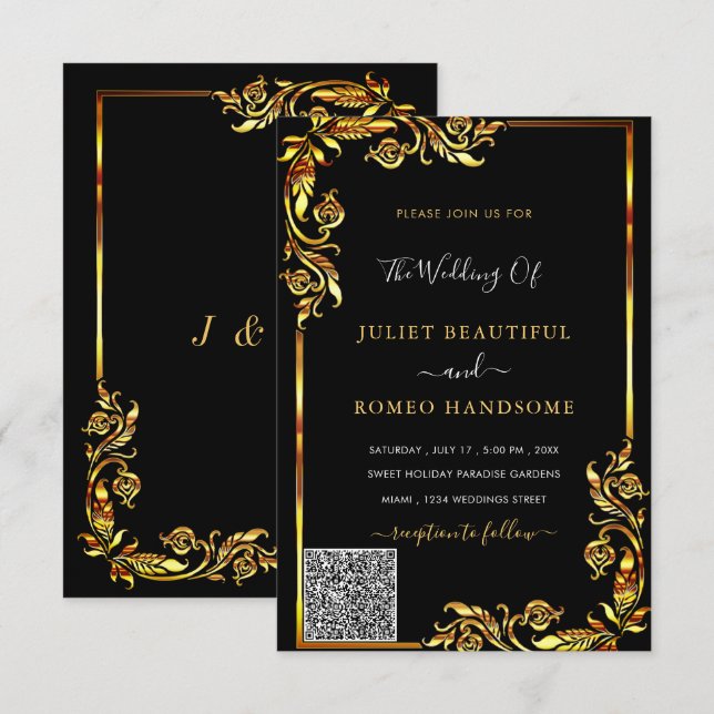 Seu Código QR Informações de Casamento Dourado Pre (Frente/Verso)