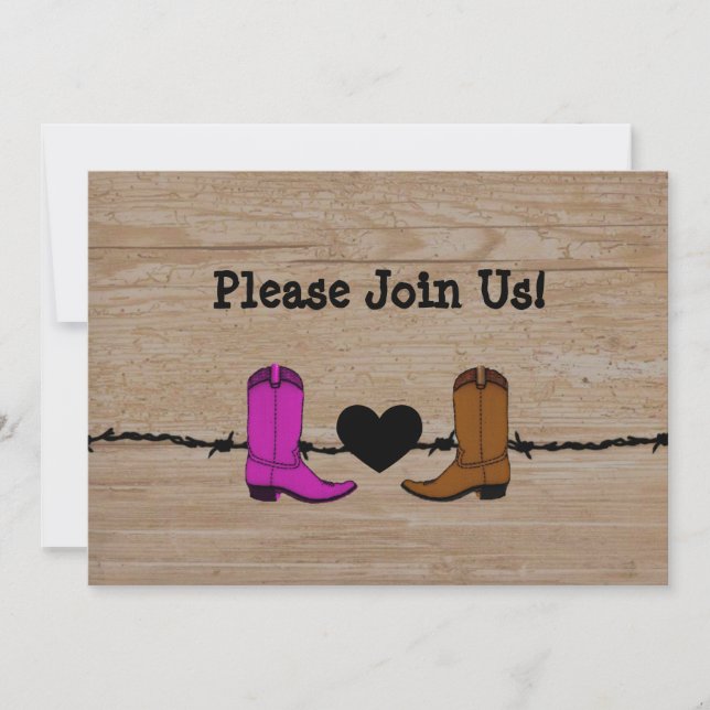 Seu E Seu Cowboy Boots Convite De Casamento (Frente)