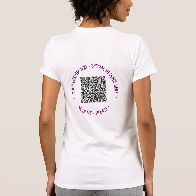 Seu exemplo de camiseta com código QR e texto pers (Verso)