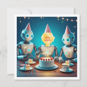 Seu filho com robôs, cartão de aniversário de robô