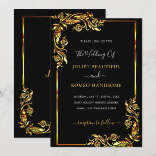 Seu Modelo de Convite Dourado para Casamento Negro
