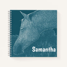 Seu Nome Cavalo Moderno Branco em Azul Verde Turqu