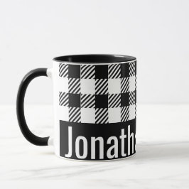 Seu nome de caneca Black White Gingham Checkings