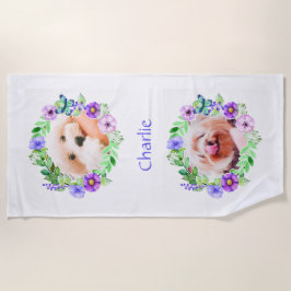 Seu nome e 2 fotos na toalha de praia do Flower Fr