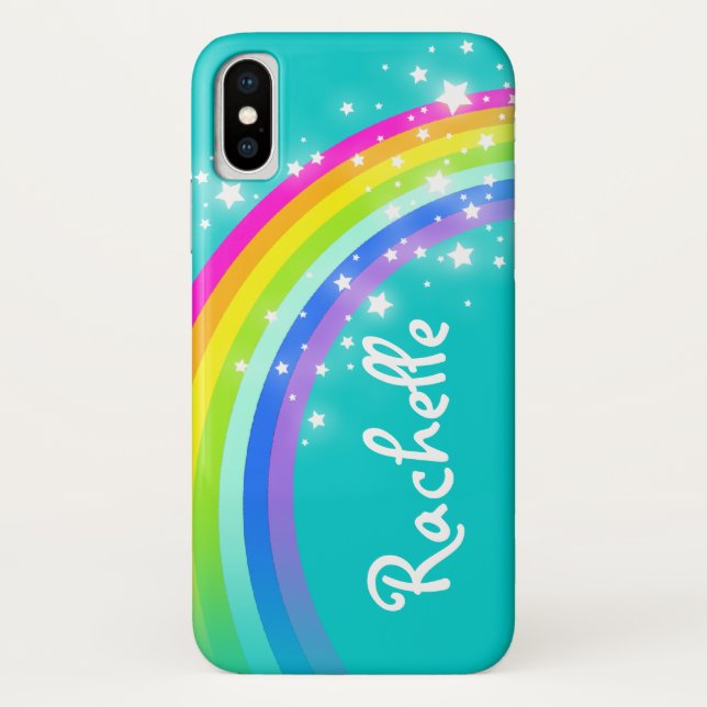 Seu nome é Rainbow aqua teal capas de iphone (Verso)