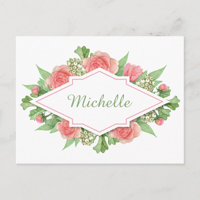 Seu Nome em um cartão postal com moldura de flor (Frente)