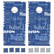 Seu nome familiar Tipografia Padrão Azul e Branco