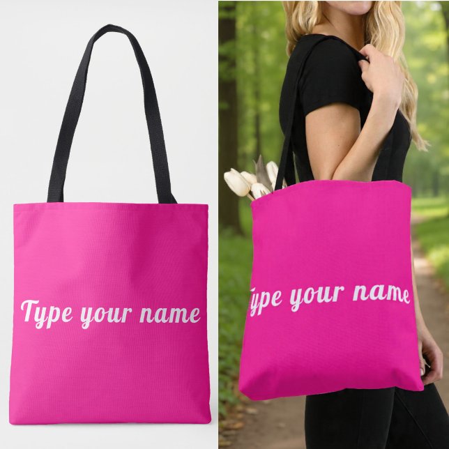 Seu Nome na Bolsa Tote Rosa (Pink tote bag with your name)