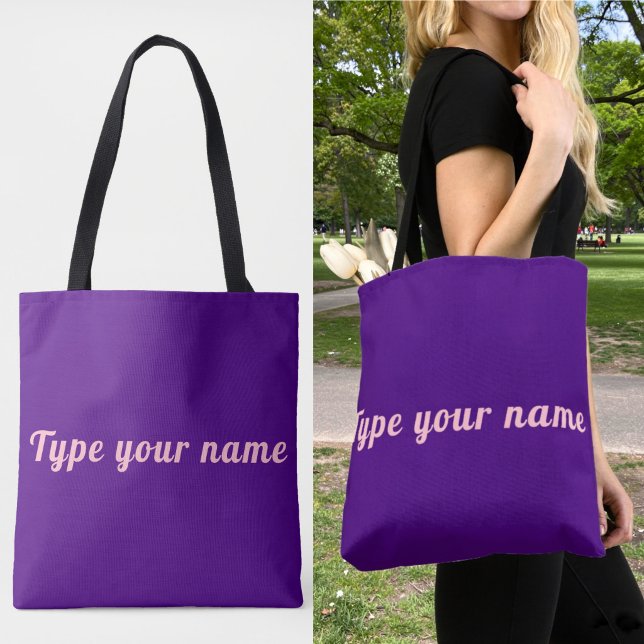 Seu Nome na Bolsa Tote Roxa (Purple tote bag with your name)