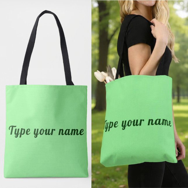 Seu Nome na Bolsa Tote Verde Claro (Light green tote bag with your name)