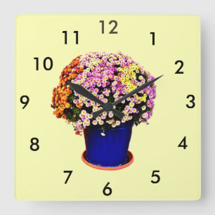 Seu Relógio de Parede Quadrado de Flores Personali