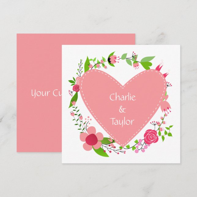 Seu(s) nome(s) em convites personalizados do coraç (Frente/Verso)