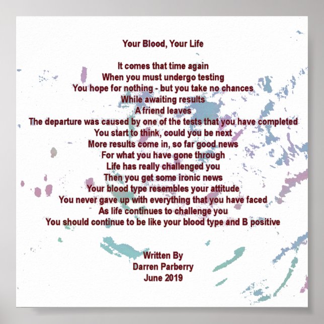 Seu sangue, sua vida 15 cm x 15 cm Poster (Frente)