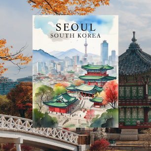 Seul, Coreia do Sul Cartão Postal de Arte de Viage