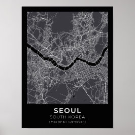 Seul Coreia do Sul - Mapa de Cidade Negra Poster