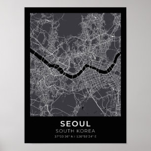 Seul Coreia do Sul - Mapa de Cidade Negra Poster