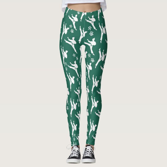 Seul Spirit Sports Leggings White em Verde (Frente)