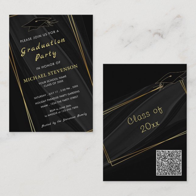 Seus Convites de Formatura Preto Dourado com Códig (Frente/Verso)
