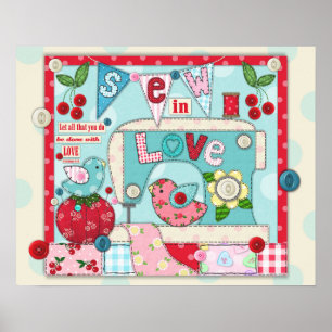 "Sew poster temático Sewing inspirado no amor"