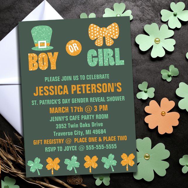 Sexo no Dia de São Patrício revela convites (Saint Patrick's Day Gender Reveal Invitations
)