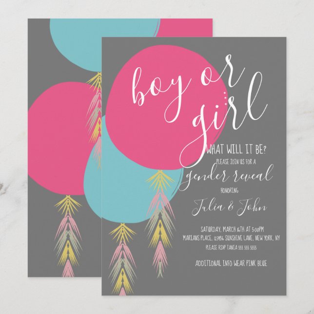 Sexo Reveal Tassel Boho Balão Convite (Frente/Verso)