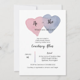 Sexo Reveal Watercolor Heart Chá de fraldas Invite