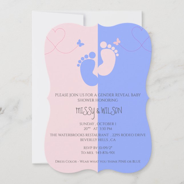 Sexo Revela Menina Rosa Menino Azul Convite (Frente)