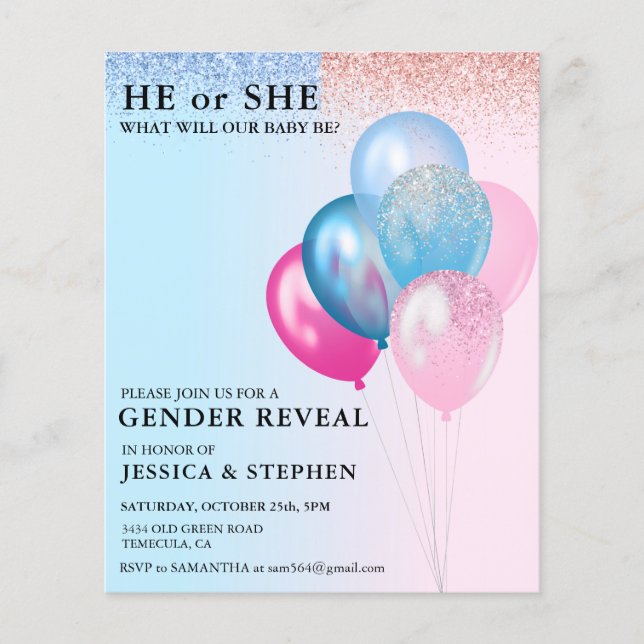 Sexo Revelação Azul Cor-de-Rosa Balões Azuis Brilh (Frente)