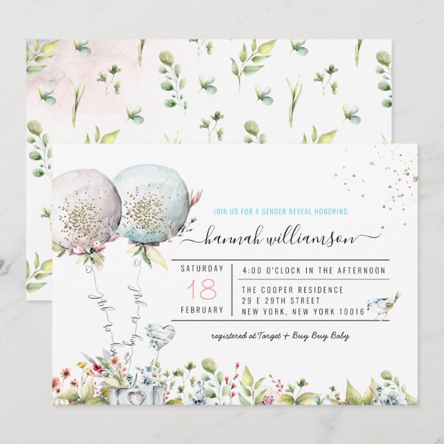 Sexo Revelar Balões Chá de fraldas Convite (Frente/Verso)