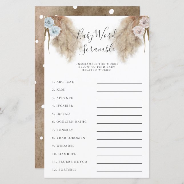 Sexo Revelar Pampas Grass Bebê Jogo de Palavra (Frente/Verso)