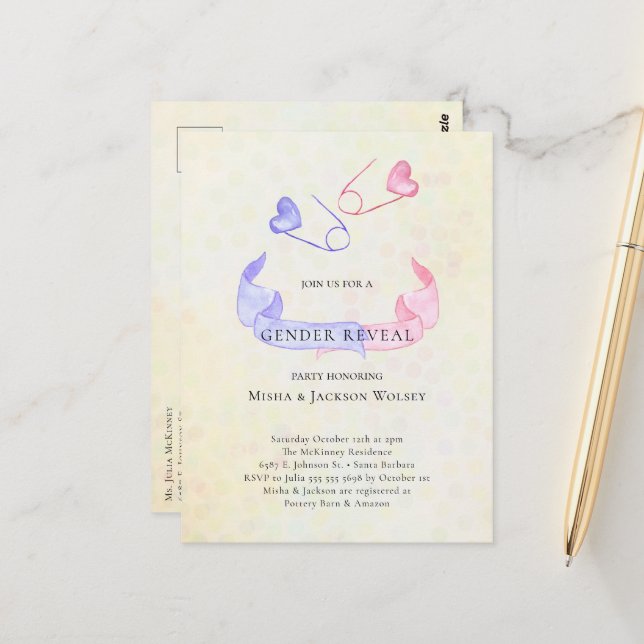 Sexo Revele Convite para Chá de fraldas de pino az (Frente/Verso In Situ)