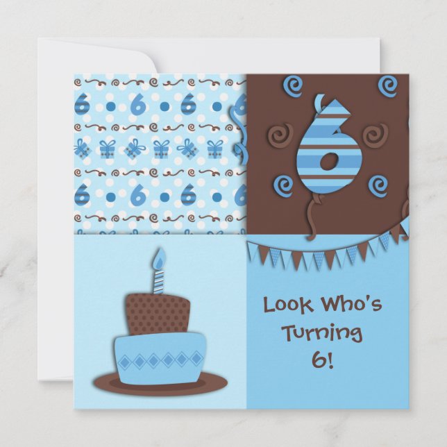 Sexto aniversário: Menino: Convite (Frente)