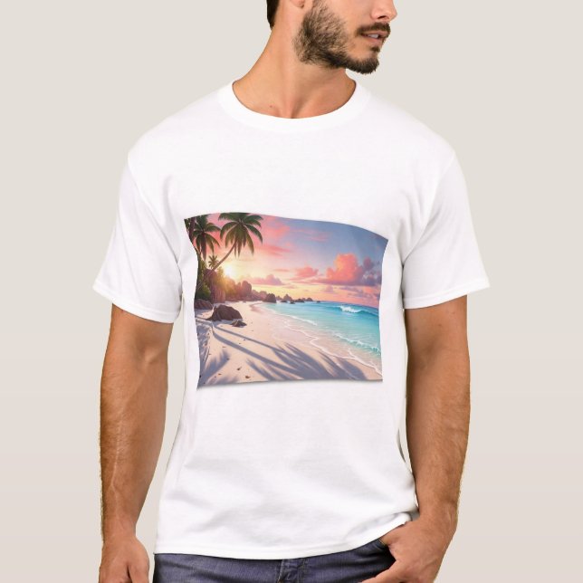 Seychelles Beach-Inspired Men’s T-Shirt (Frente)