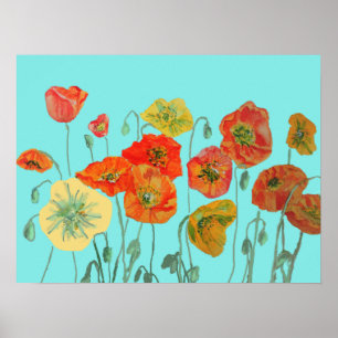 Shabby Aqua Orange Watercolor Poster