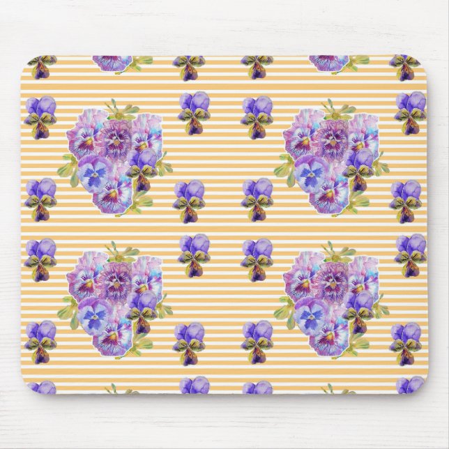 Shabby Yellow Pansy floral Computer Mouse Pad (Frente)